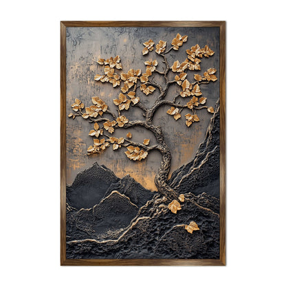 Golden Lucky Wish Tree Vastu Canvas Painting – Elegant Home Decor Artwork