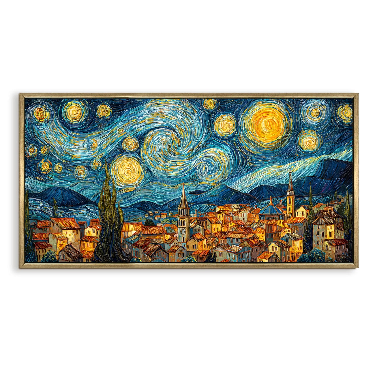 Starry Night Inspired Quiet Village Canvas Artwork For Home Decoration