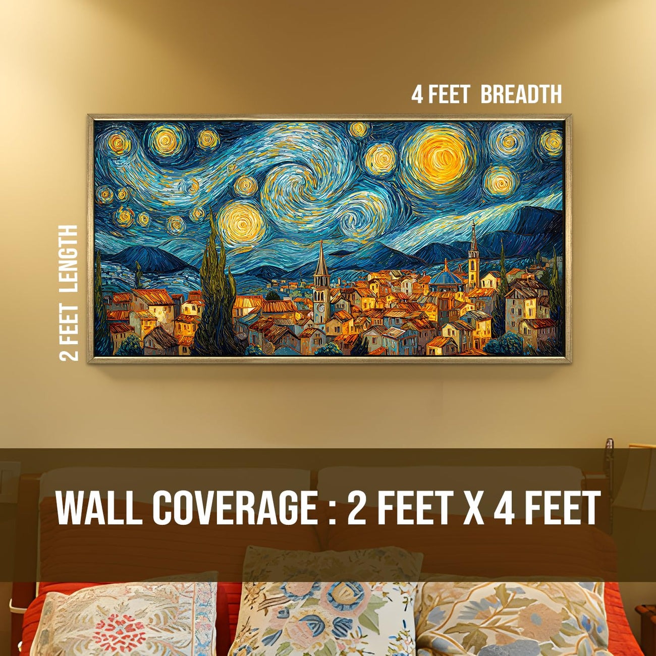 Starry Night Inspired Quiet Village Canvas Artwork For Home Decoration