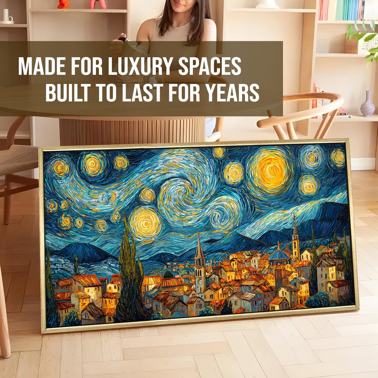 Starry Night Inspired Quiet Village Canvas Artwork For Home Decoration