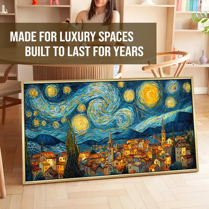 Starry Night Inspired Quiet Village Canvas Artwork For Home Decoration