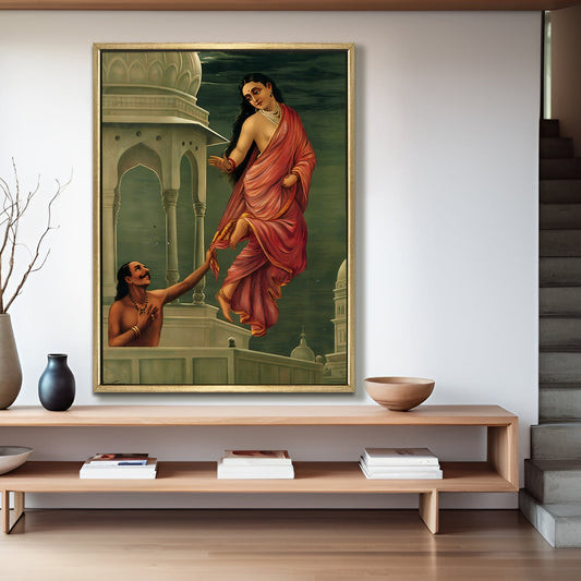 Celestial Beauty in Flight – Raja Ravi Varma Art Canvas