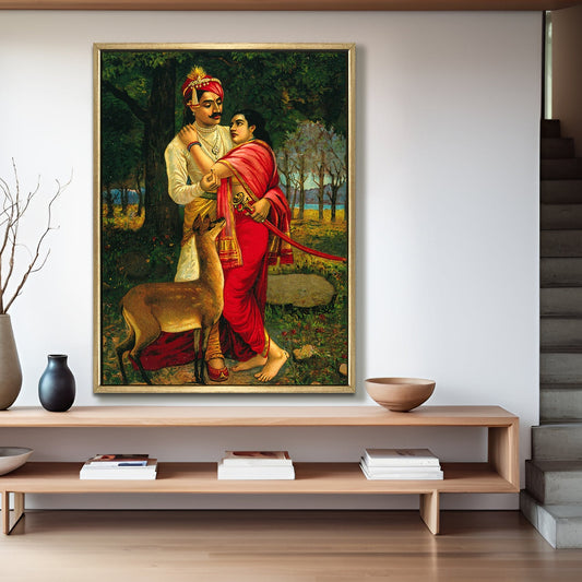 Royal Couple with Deer – Raja Ravi Varma Art Canvas