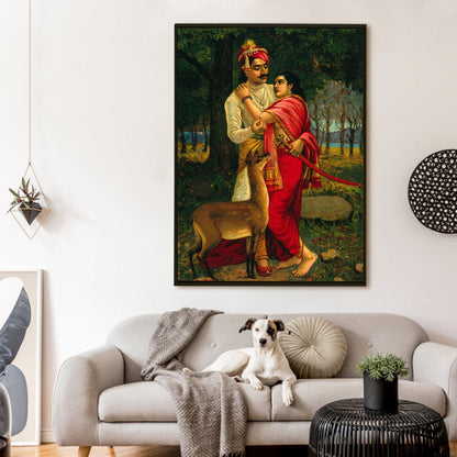 Royal Couple with Deer – Raja Ravi Varma Art Canvas
