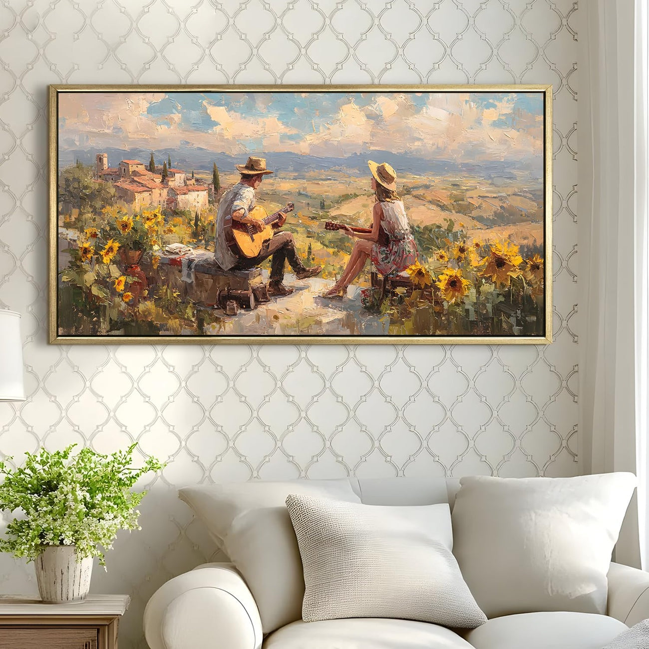 Folk Musicians on Tuscan Hilltop Romantic Canvas Wall Art