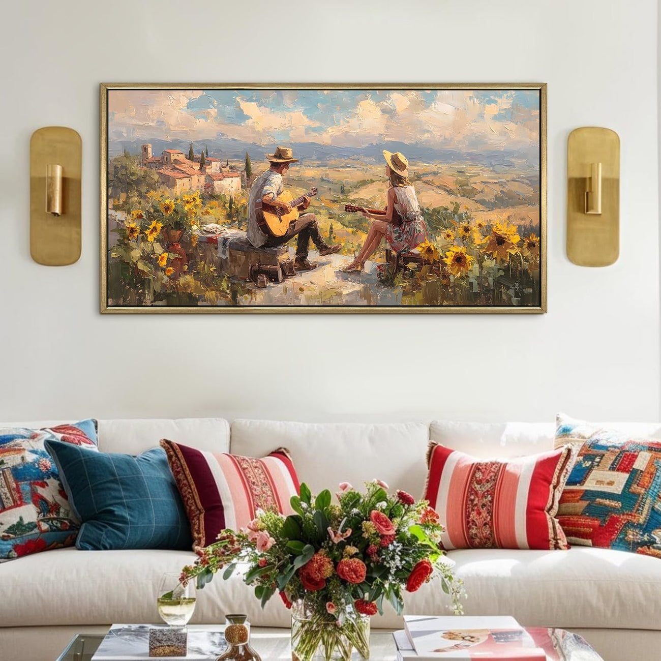 Folk Musicians on Tuscan Hilltop Romantic Canvas Wall Art