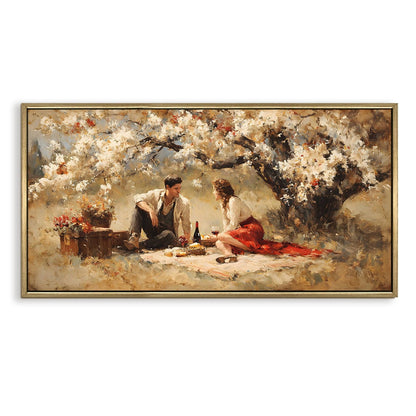 Whispers Beneath Blossoms Romantic Couple Canvas Wall Art