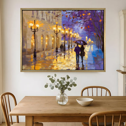 Rainy Street Reflections Canvas Wall Art