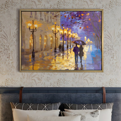 Rainy Street Reflections Canvas Wall Art