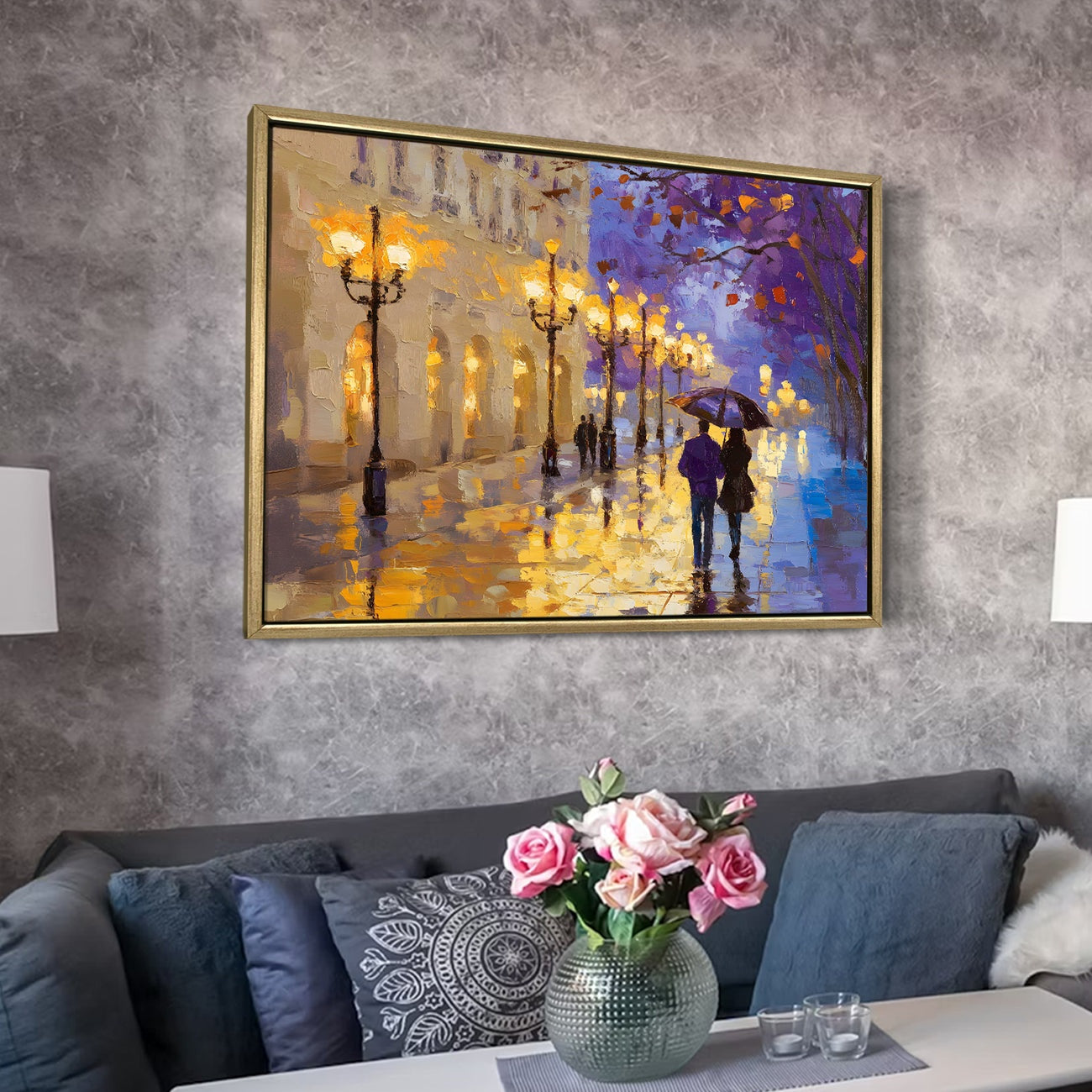 Rainy Street Reflections Canvas Wall Art