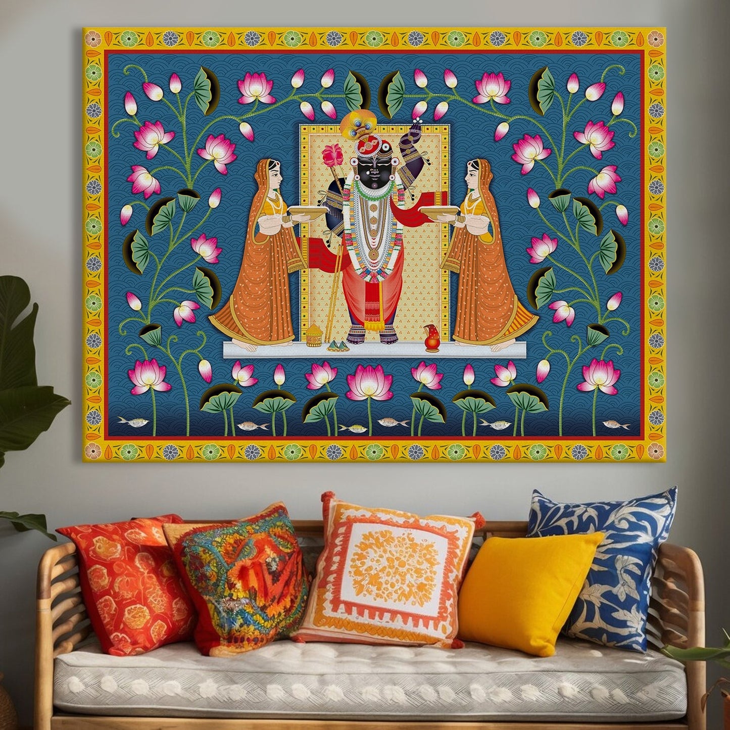 Traditional Shreenathji Pichwai Wall Art Canvas for Home Decor