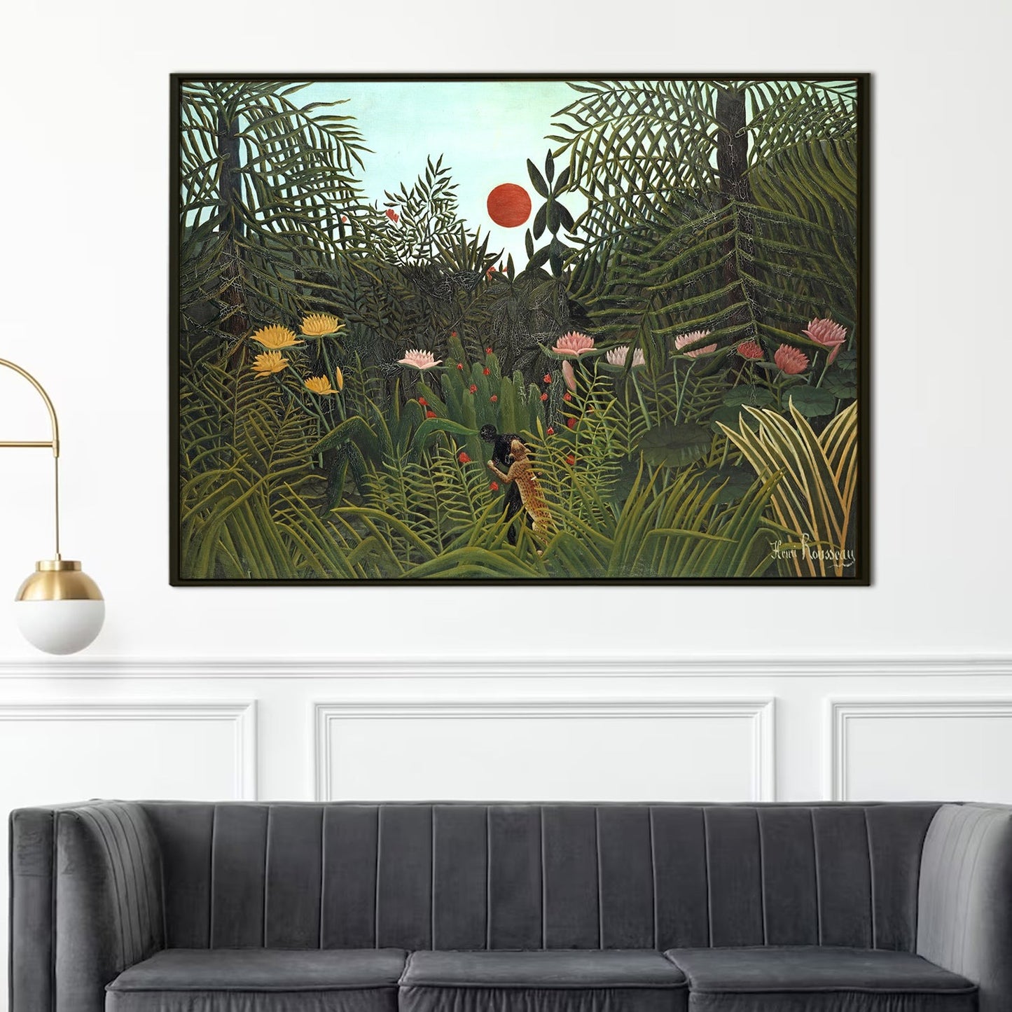 Jungle with Setting Sun Henri Rousseau Canvas Wall Art Decor