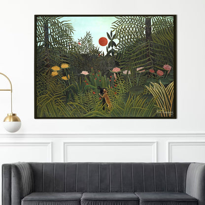 Jungle with Setting Sun Henri Rousseau Canvas Wall Art Decor