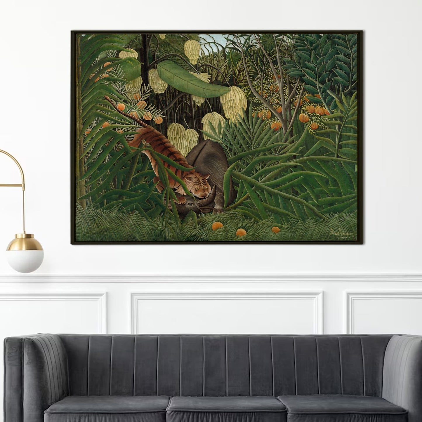Tiger vs Buffalo Fight Canvas Wall Art Wildlife Battle Painting