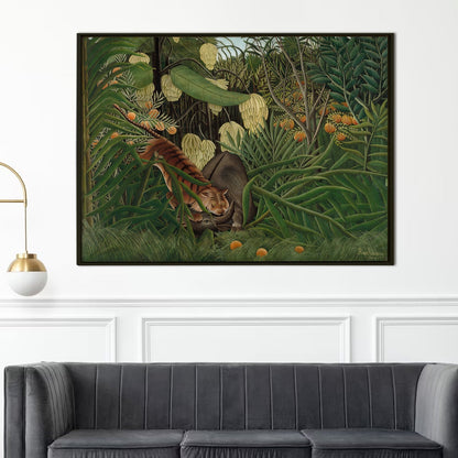 Tiger vs Buffalo Fight Canvas Wall Art Wildlife Battle Painting