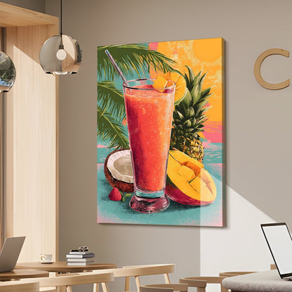 Tropical Fruit Smoothie Wall Art – Colorful Juice Bar Kitchen Canvas
