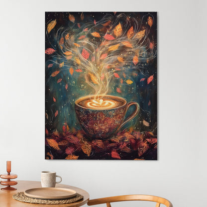 Autumn’s Coffee Magic Canvas Wall Art for Kitchen & Café Décor