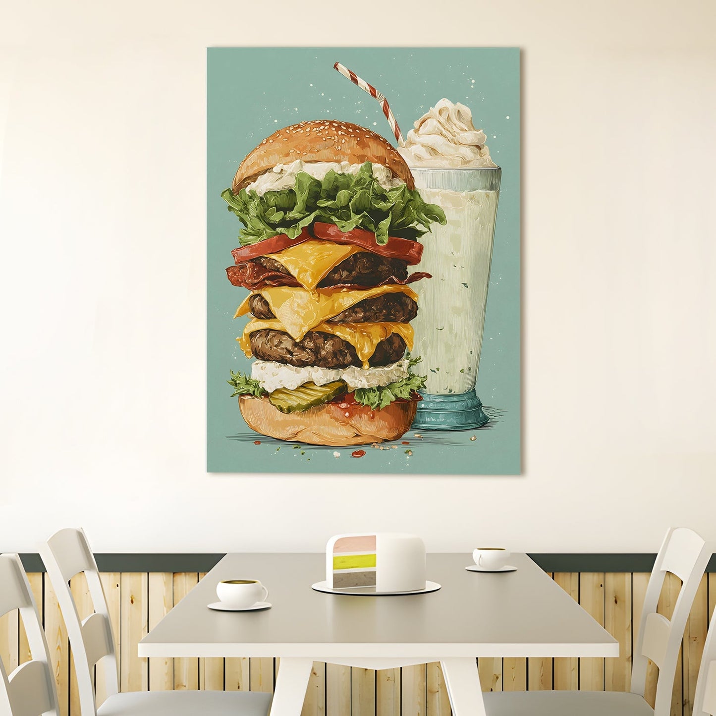 Burger & Milkshake Wall Art – Diner Café Kitchen Canvas Decor