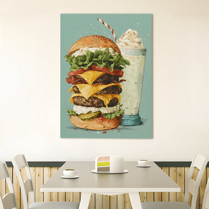 Burger & Milkshake Wall Art – Diner Café Kitchen Canvas Decor