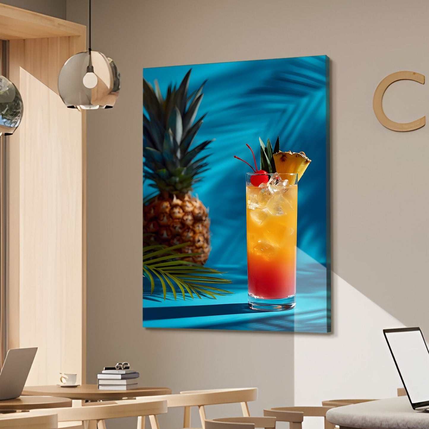 Pineapple Sunrise Cocktail Canvas Wall Art for Kitchen & Bar