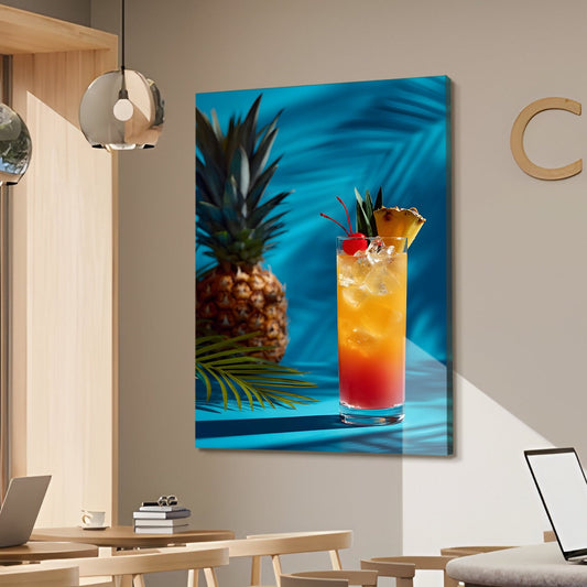 Pineapple Sunrise Cocktail Canvas Wall Art for Kitchen & Bar