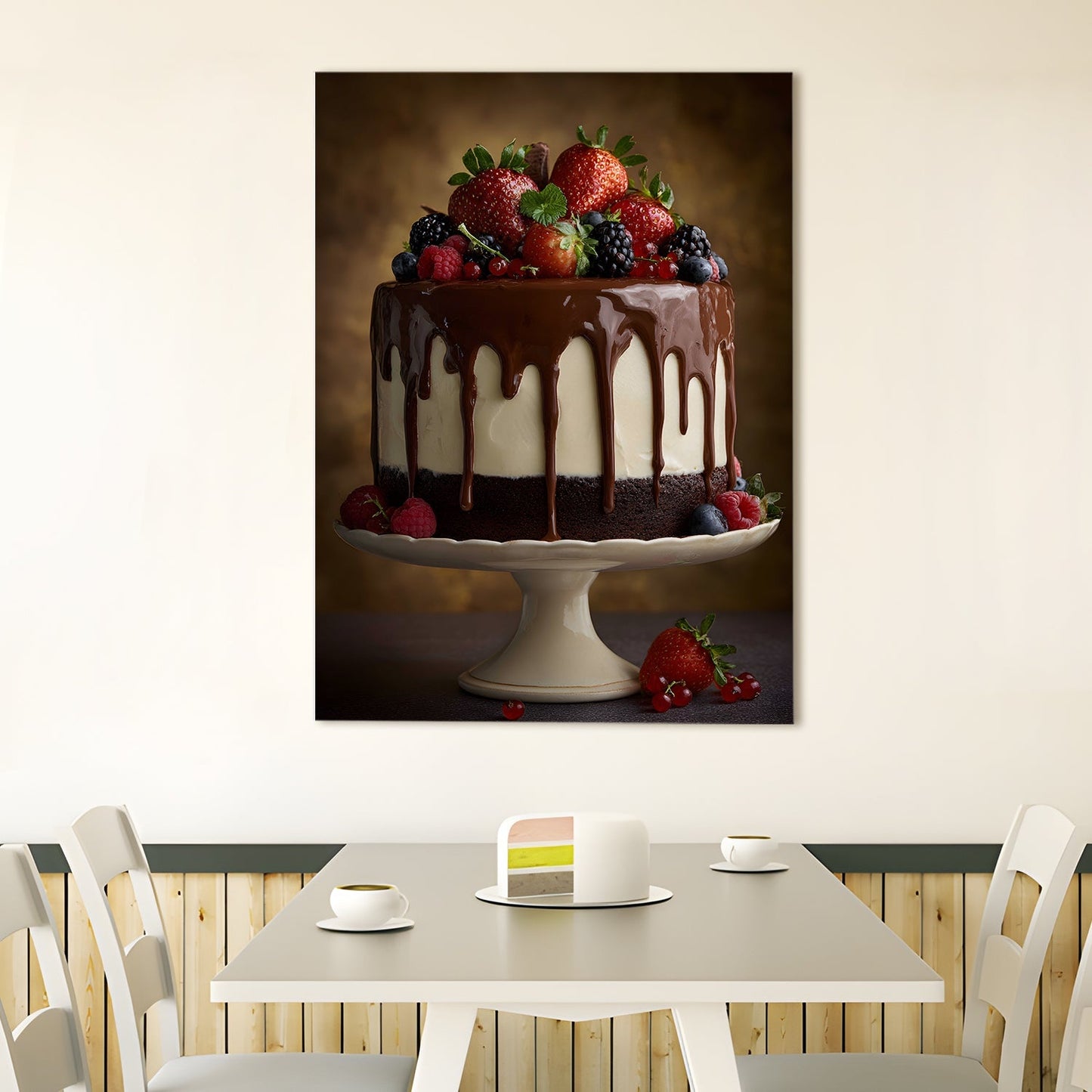Chocolate Berry Cake Wall Art – Bakery Café Kitchen Canvas Decor