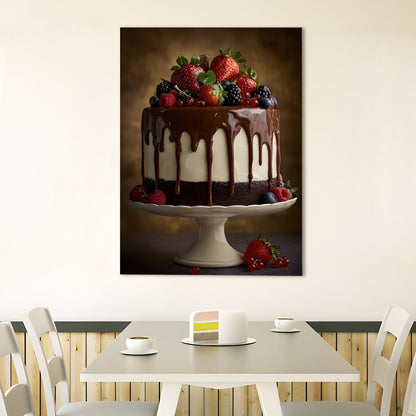 Chocolate Berry Cake Wall Art – Bakery Café Kitchen Canvas Decor