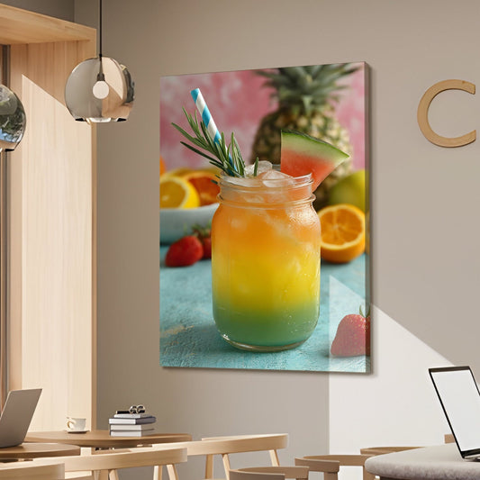 Tropical Fruit Jar Drink Canvas Wall Art for Kitchen Décor