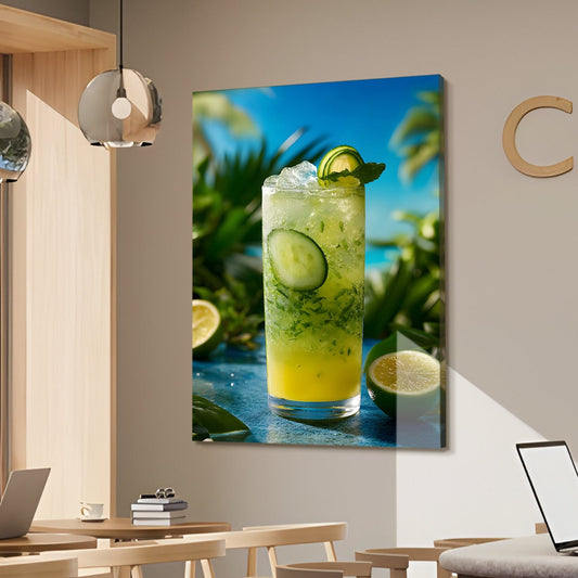 Tropical Lime & Cucumber Drink Canvas Wall Art for Kitchen