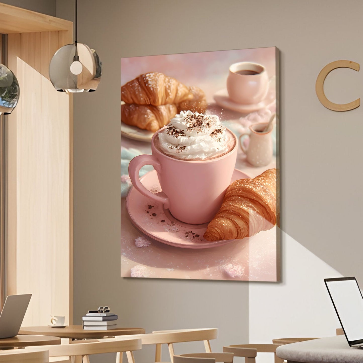 French Breakfast Pink Coffee Wall Art – Chic Kitchen Café Canvas