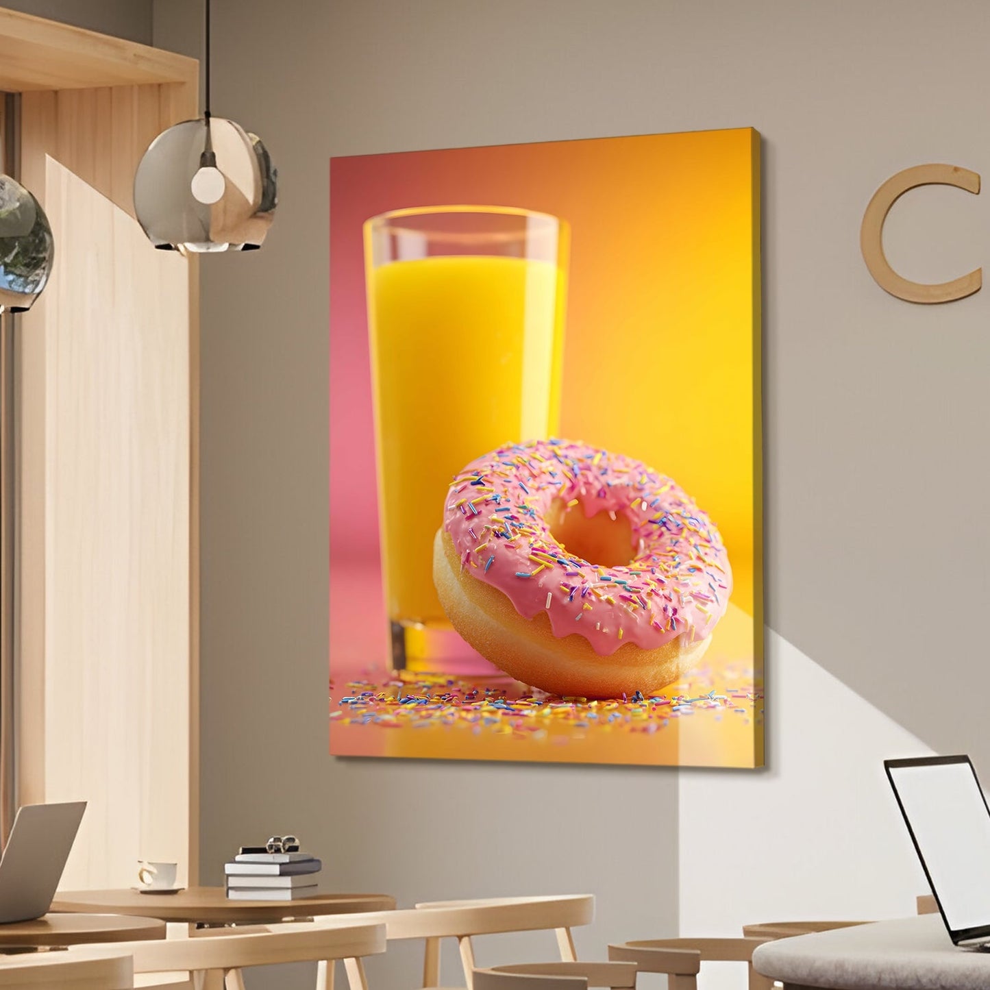 Donut & Orange Juice Wall Art – Fun Café Kitchen Canvas Decor