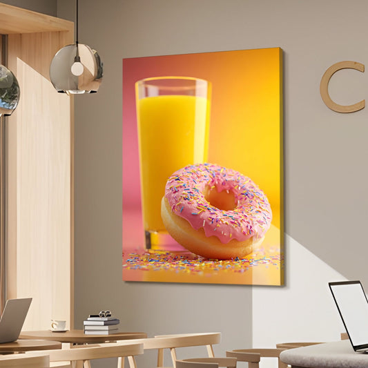 Donut & Orange Juice Wall Art – Fun Café Kitchen Canvas Decor