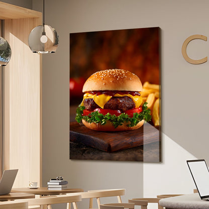 Juicy Cheeseburger Wall Art – Fast Food Kitchen Restaurant Canvas