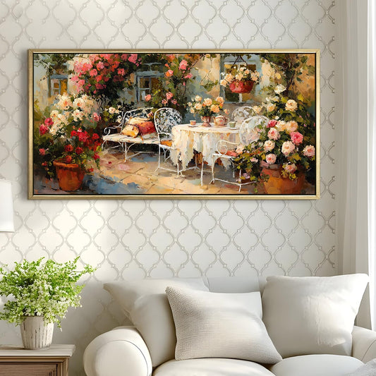 English Tea Garden Wall Art – Elegant Floral Café Canvas