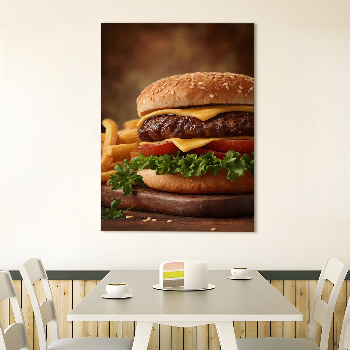 Burger & Fries Wall Art – American Diner Kitchen Canvas Decor