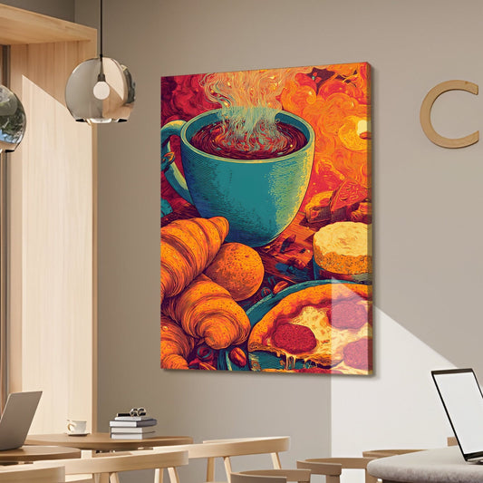 Retro Food & Coffee Wall Art – Vintage Pizza Croissant Canvas