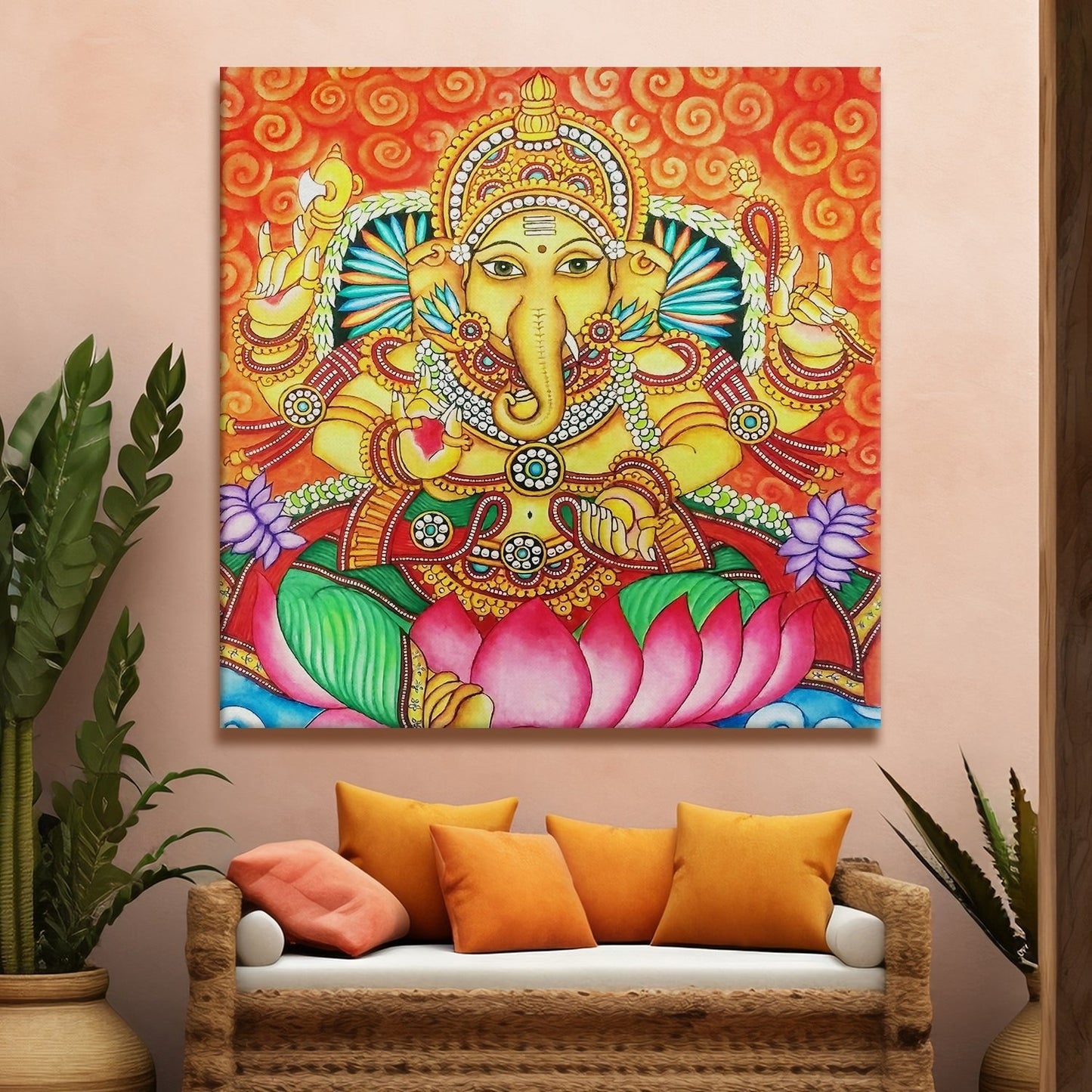 Kerala Mural Style Canvas Painting for Classic Ethnic Wall Décor