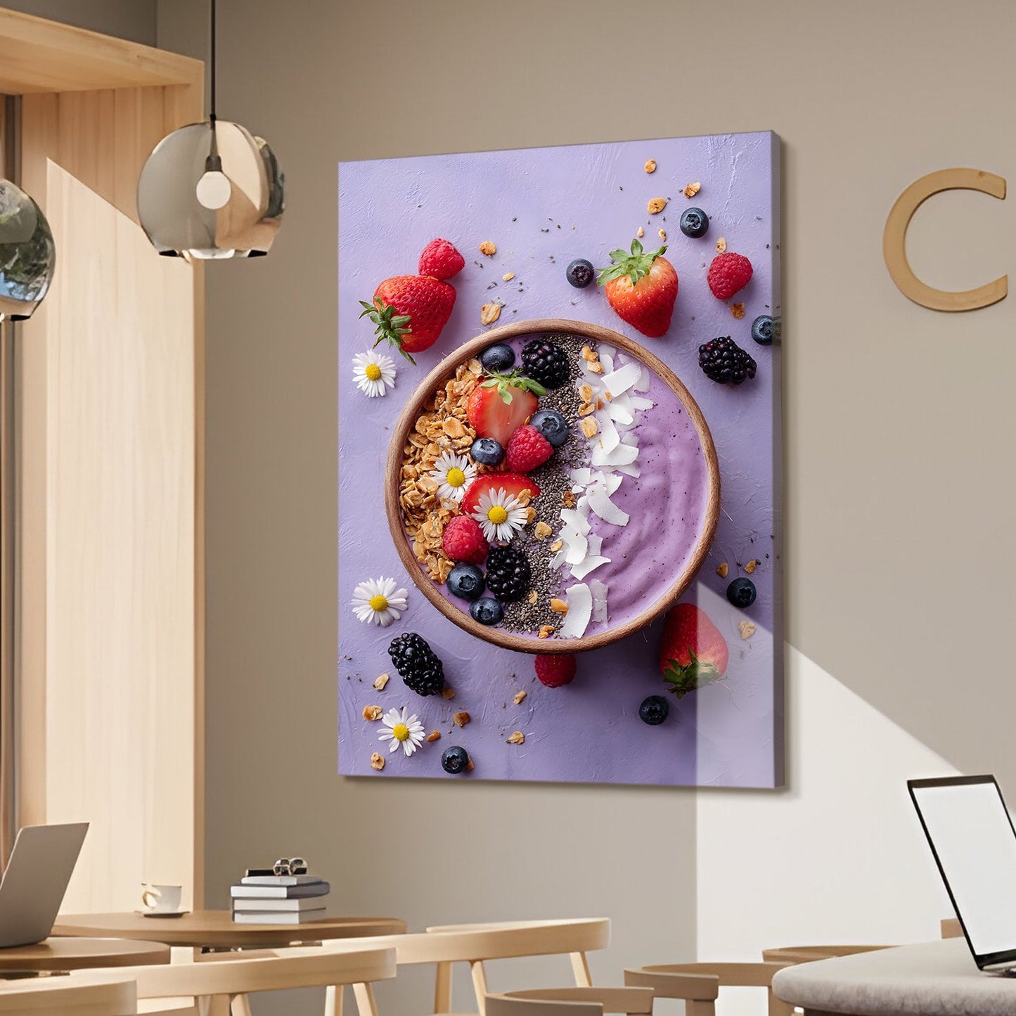 Berry Smoothie Bowl Wall Art – Colorful Kitchen Café Canvas