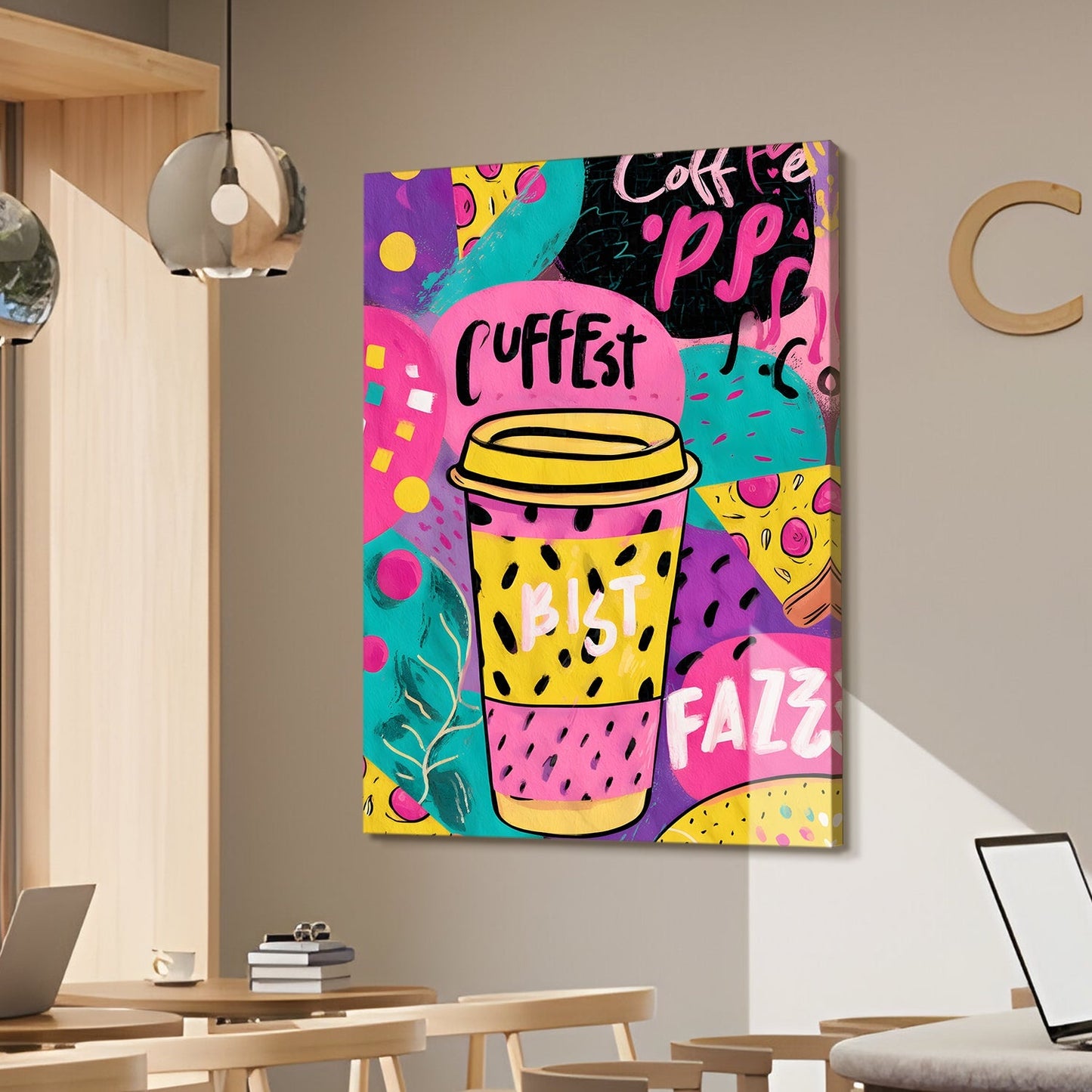 Coffee Cup Pop Art Wall Art – Funky Colorful Café Canvas