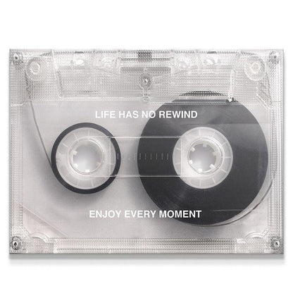 Motivational Retro Cassette Wall Art – Life Has No Rewind, Enjoy Every Moment