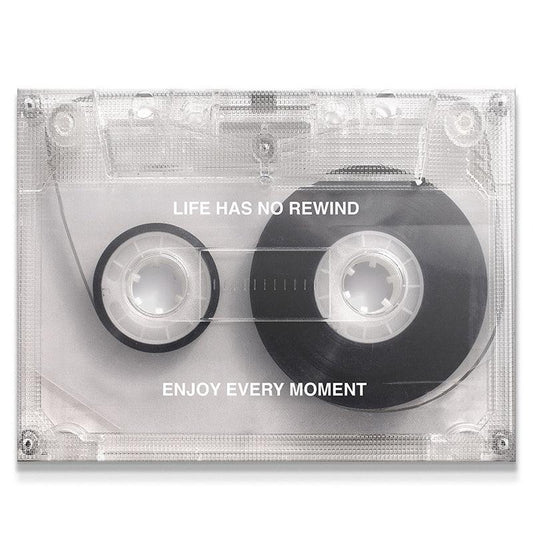 Motivational Retro Cassette Wall Art – Life Has No Rewind, Enjoy Every Moment