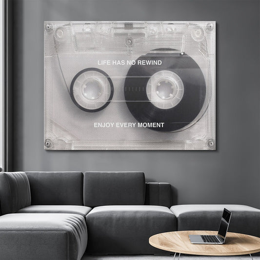 Motivational Retro Cassette Wall Art – Life Has No Rewind, Enjoy Every Moment