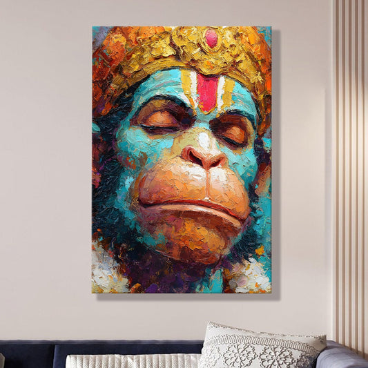 Lord Hanuman Devotional Canvas Wall Art Painting for Home Décor