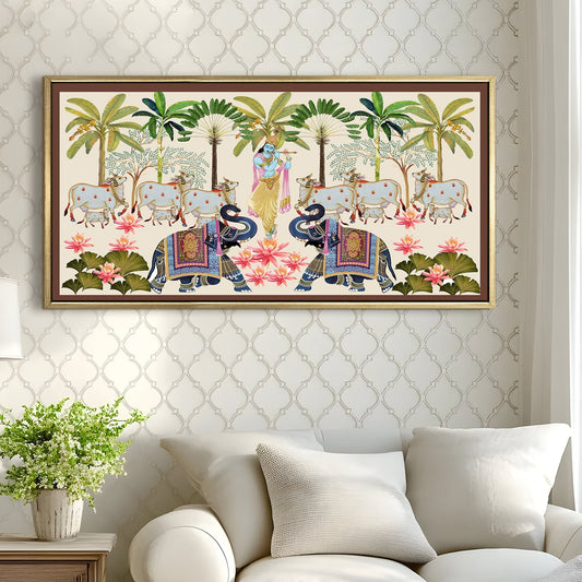 Traditional Indian Pichwai Canvas Wall Art Painting for Home Decor