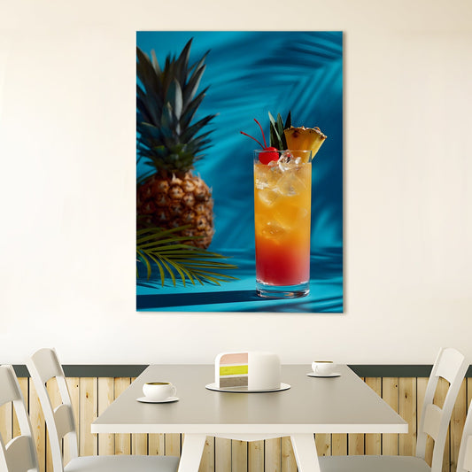 Pineapple Sunrise Cocktail Canvas Wall Art for Kitchen & Bar