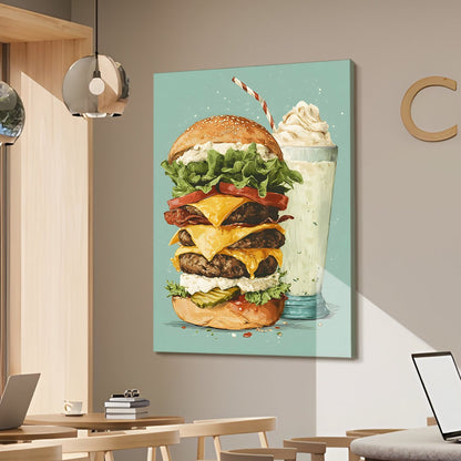 Burger & Milkshake Wall Art – Diner Café Kitchen Canvas Decor
