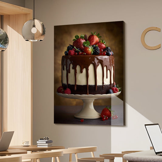 Chocolate Berry Cake Wall Art – Bakery Café Kitchen Canvas Decor
