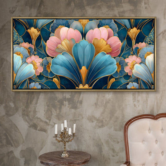 Royal Teal & Blush Floral Luxury Canvas Wall Art for Elegant Decor