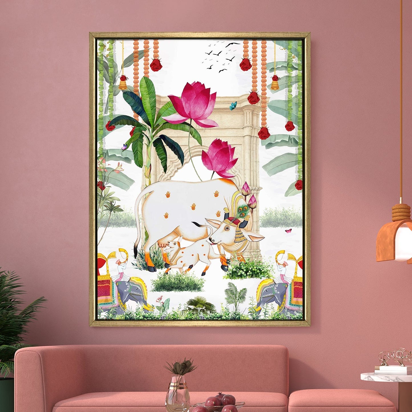 Traditional Pichwai Cow & Calf Indian Heritage Canvas Wall Art