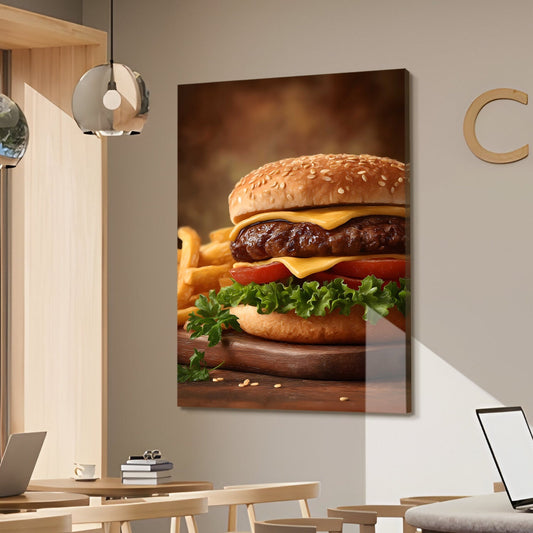 Burger & Fries Wall Art – American Diner Kitchen Canvas Decor